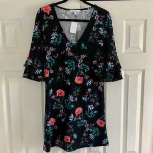 The Vanity Room Black Floral Dress with Sleeves